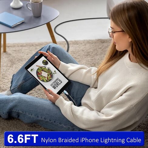 90 Degree Lightning Cable with 180°Rotating Connector, 6.6FT Swivel Right Angle iPhone Charger Cord, MFi 180° Rotating Lightning Cable for iPhone 14/13/12/11/8/7/XS/XR/X, Nylon Braided & Fast Charging in Saudi Arabia