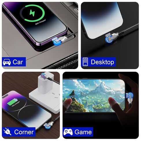 90 Degree Lightning Cable with 180°Rotating Connector, 6.6FT Swivel Right Angle iPhone Charger Cord, MFi 180° Rotating Lightning Cable for iPhone 14/13/12/11/8/7/XS/XR/X, Nylon Braided & Fast Charging in Saudi Arabia