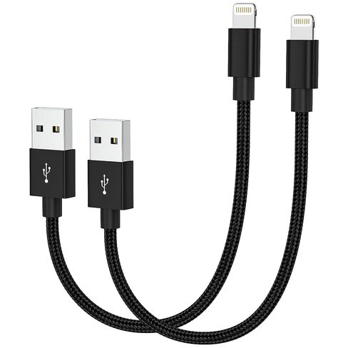 2-Pack Short iPhone Charger 1ft, MFi Certified Lightning Cable Nylon Braided & Fast Charging Cord for iPhone 14 13 12 11 XS XR X SE 8 Pro Max Plus Mini, iPad Pro/Air, AirPods (Black) in Saudi Arabia