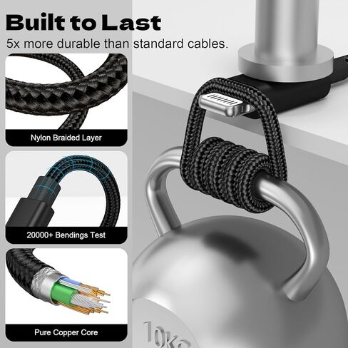 2-Pack Short iPhone Charger 1ft, MFi Certified Lightning Cable Nylon Braided & Fast Charging Cord for iPhone 14 13 12 11 XS XR X SE 8 Pro Max Plus Mini, iPad Pro/Air, AirPods (Black) in Saudi Arabia