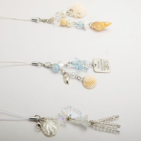 3 pcs Y2K Ocean Cute Phone Charm Keychain Accessories Aesthetic,Bead Pearl Conch Shell Jellyfish Starfish Car Ring Purse Bag Decor for Women in Saudi Arabia