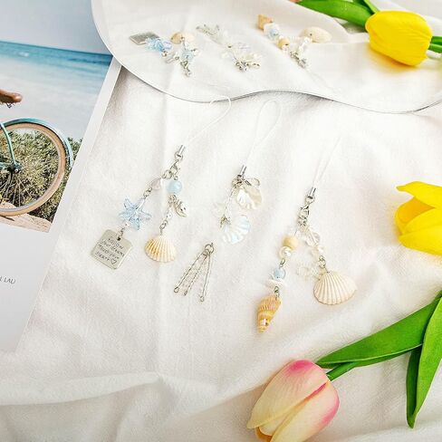 3 pcs Y2K Ocean Cute Phone Charm Keychain Accessories Aesthetic,Bead Pearl Conch Shell Jellyfish Starfish Car Ring Purse Bag Decor for Women in Saudi Arabia