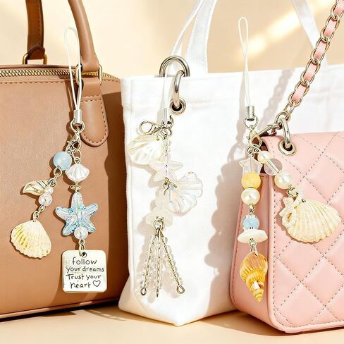 3 pcs Y2K Ocean Cute Phone Charm Keychain Accessories Aesthetic,Bead Pearl Conch Shell Jellyfish Starfish Car Ring Purse Bag Decor for Women in Saudi Arabia