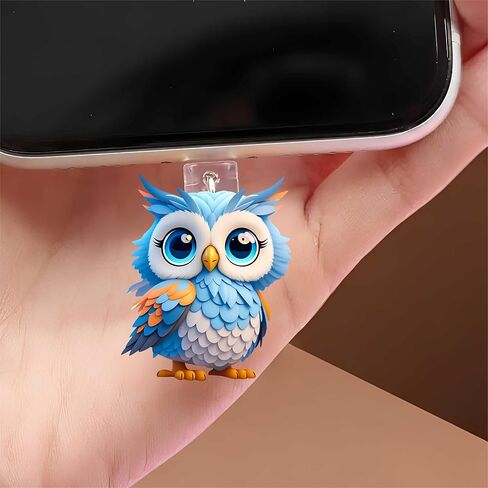 Blue Owl with Big Eyes Dust Plug Acrylic Charms for electronic products,Type-C Charging Port Dust Plugs Pendant Compatible with E-Reader Phone Tablet, Gift for Christmas, Birthday, Anniversary Day in Saudi Arabia