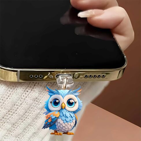 Blue Owl with Big Eyes Dust Plug Acrylic Charms for electronic products,Type-C Charging Port Dust Plugs Pendant Compatible with E-Reader Phone Tablet, Gift for Christmas, Birthday, Anniversary Day in Saudi Arabia
