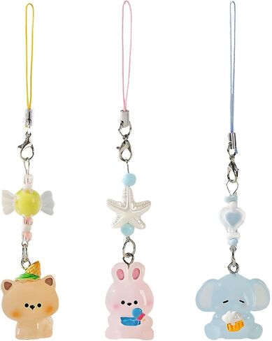 Tizee Cartoon Animal Phone Charms Lanyard - 3 عبوات من سلاسل مفاتيح الهاتف المحمول المصنوعة من الراتنج للحقائب والمحافظ والمحافظ | إكسسوارات زخرفية لأعياد الميلاد والحفلات وتقديم الهدايا in Saudi Arabia