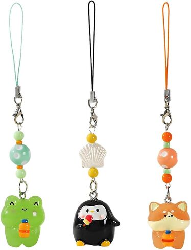 Tizee Cartoon Animal Phone Charms Lanyard - 3 عبوات من سلاسل مفاتيح الهاتف المحمول المصنوعة من الراتنج للحقائب والمحافظ والمحافظ | إكسسوارات زخرفية لأعياد الميلاد والحفلات وتقديم الهدايا in Kuwait