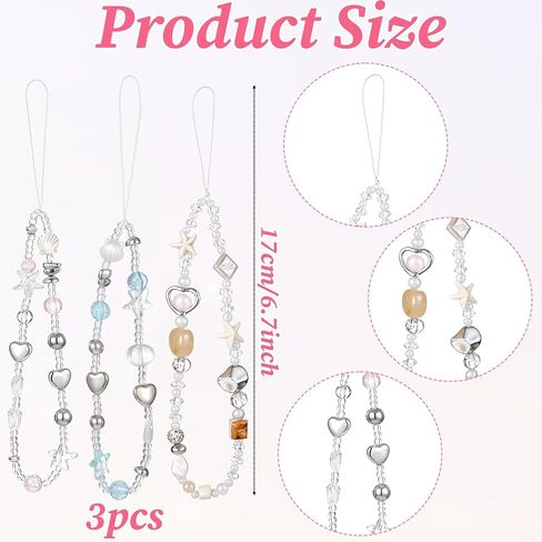 3Pcs Beaded Camera Wrist Strap, Cute Cellphone Lanyard Digital Camera Bracelet Wrist Lanyard, Bead Phone Bracelet Strap Keychain Camera Chain for Phone Bag Wallet Accessories in Saudi Arabia