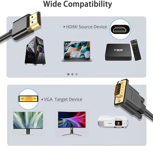 كابل HDMI إلى VGA موثوق به بدقة 1080P Full HD - أسود in Saudi Arabia