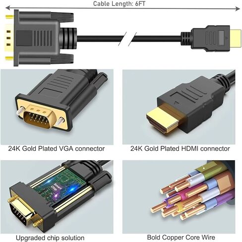 كابل HDMI إلى VGA موثوق به بدقة 1080P Full HD - أسود in Saudi Arabia