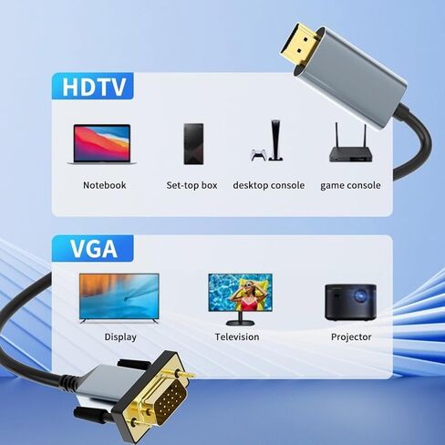 Enduring Gold-Plated HDMI to VGA Cable 1080P Full HD - Black in Saudi Arabia