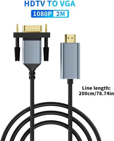 Enduring Gold-Plated HDMI to VGA Cable 1080P Full HD - Black in Saudi Arabia