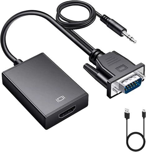 Versatile 5FT Gold-Plated VGA to HDMI Cable 1080P Full HD - Black in Saudi Arabia