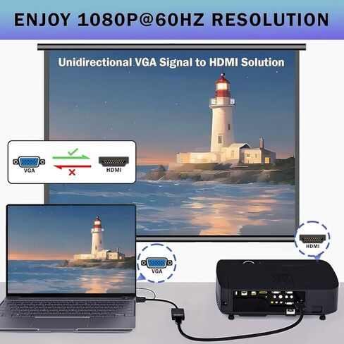 Versatile 5FT Gold-Plated VGA to HDMI Cable 1080P Full HD - Black in Saudi Arabia