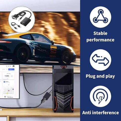 Versatile 5FT Gold-Plated VGA to HDMI Cable 1080P Full HD - Black in Saudi Arabia