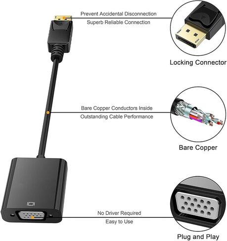 Next-Gen Gold-Plated HDMI to VGA Adapter 1080P Full HD for Raspberry Pi - Black in Saudi Arabia