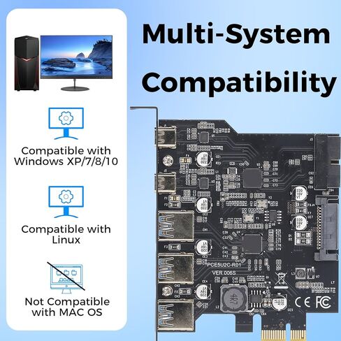 بطاقة تمديد PCIE إلى USB 3.2 الجيل الأول، بطاقة توسيع PCI Express ذات 5 منافذ بسرعة 5 جيجابت في الثانية، 3 منافذ USB من النوع A&2 من النوع C، محول وحدة تحكم محور USB 3.0 متوافق مع نظام التشغيل Windows 7/8/10/11/XP، مع Linux in Saudi Arabia