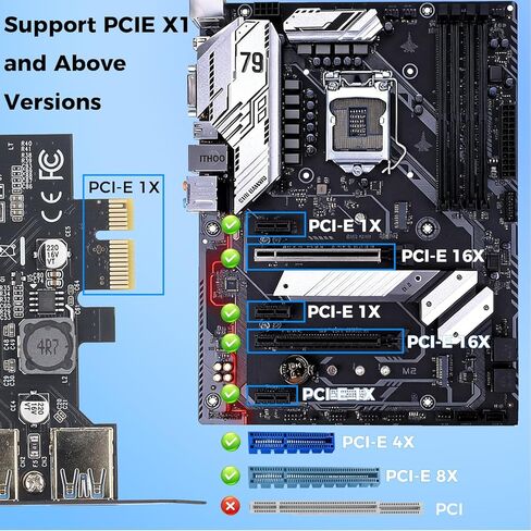 بطاقة تمديد PCIE إلى USB 3.2 الجيل الأول، بطاقة توسيع PCI Express ذات 5 منافذ بسرعة 5 جيجابت في الثانية، 3 منافذ USB من النوع A&2 من النوع C، محول وحدة تحكم محور USB 3.0 متوافق مع نظام التشغيل Windows 7/8/10/11/XP، مع Linux in Saudi Arabia