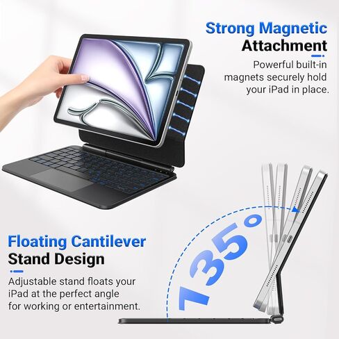 حافظة لوحة مفاتيح مع قلم لجهاز iPad Air 11 بوصة (M4 2026/M3 2025/M2 2024) وiPad Pro 11 بوصة (الجيل الأول/الثاني/الثالث/الجيل الرابع) لوحة مفاتيح على الطراز السحري مع لوحة تتبع لجهاز iPad Air مقاس 10.9 بوصات (الخامس 2022/4 2020) in Kuwait