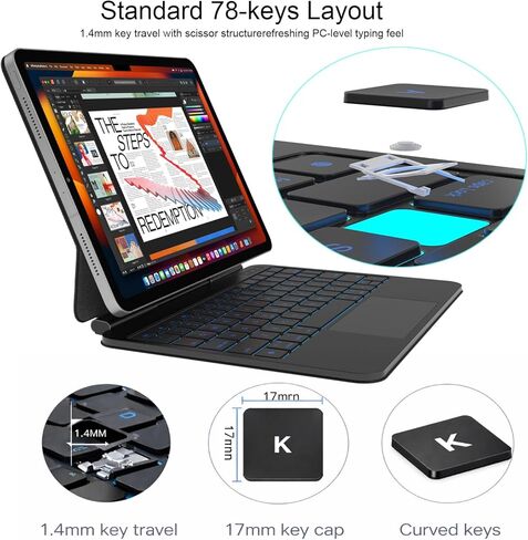 حافظة لوحة مفاتيح مع قلم لجهاز iPad Air 11 بوصة (M4 2026/M3 2025/M2 2024) وiPad Pro 11 بوصة (الجيل الأول/الثاني/الثالث/الجيل الرابع) لوحة مفاتيح على الطراز السحري مع لوحة تتبع لجهاز iPad Air مقاس 10.9 بوصات (الخامس 2022/4 2020) in Kuwait