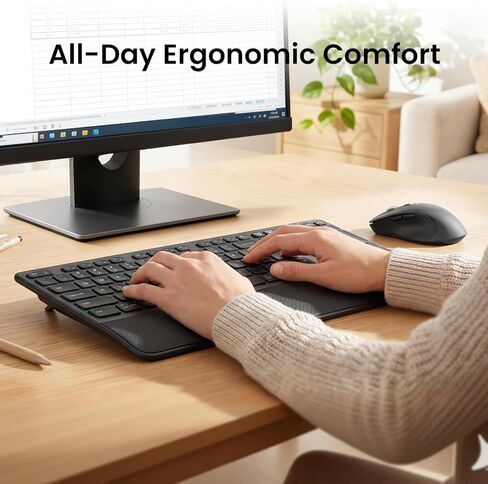 Wireless Keyboard and Mouse with Wrist Rest, Full Size Multi Device Keyboard and Mouse Combo, Bluetooth Keyboard and Mouse Combo for Laptop PC Mac, Work Keyboard and Mouse in Saudi Arabia