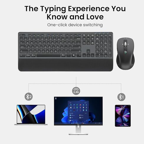 Wireless Keyboard and Mouse with Wrist Rest, Full Size Multi Device Keyboard and Mouse Combo, Bluetooth Keyboard and Mouse Combo for Laptop PC Mac, Work Keyboard and Mouse in Saudi Arabia