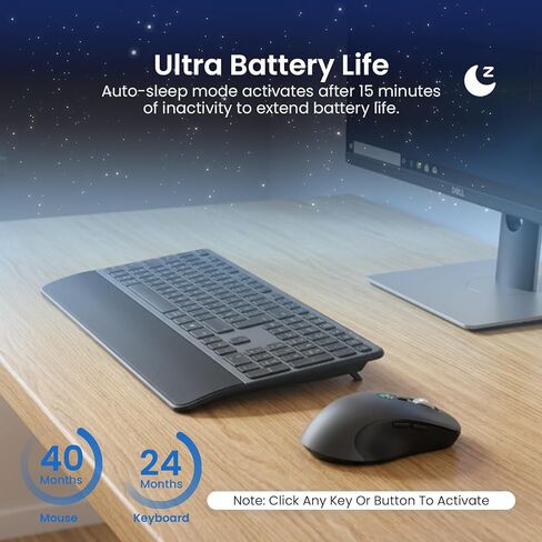 Wireless Keyboard and Mouse with Wrist Rest, Full Size Multi Device Keyboard and Mouse Combo, Bluetooth Keyboard and Mouse Combo for Laptop PC Mac, Work Keyboard and Mouse in Saudi Arabia