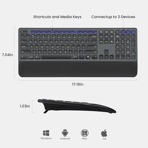 Wireless Keyboard and Mouse with Wrist Rest, Full Size Multi Device Keyboard and Mouse Combo, Bluetooth Keyboard and Mouse Combo for Laptop PC Mac, Work Keyboard and Mouse in Saudi Arabia