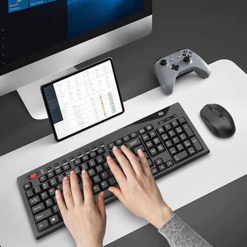 مجموعة ماوس لوحة المفاتيح اللاسلكية Rii RK903، لوحة مفاتيح صامتة كاملة الحجم مع عجلة تمرير، ماوس 1000 نقطة لكل بوصة، لاسلكي 2.4 جيجا، متوافق مع نظام التشغيل Windows Chrome OS Linux، للمنزل والمكتب ومستخدمي الأعمال in Saudi Arabia