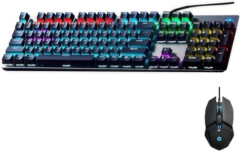 HP GK400F Mechanical Gaming Keyboard, 104 Keys Full Size Wired USB, Brown Switch Tactile Quiet Typing, Ice Blue LED Backlit, Full N-Key Rollover Anti-Ghosting, Ergonomic Metal Panel, Black Pink in Saudi Arabia