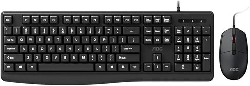 AOC Wired Keyboard and Mouse Combo, Ergonomic Corded Computer Keyboard & Mouse Combos for PC Laptop Office, Black Full-Size USB Keyboard and Mouse Set for Work with Adjustable 2000 DPI KM170 in Saudi Arabia