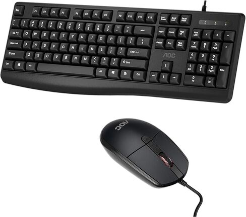 AOC Wired Keyboard and Mouse Combo, Ergonomic Corded Computer Keyboard & Mouse Combos for PC Laptop Office, Black Full-Size USB Keyboard and Mouse Set for Work with Adjustable 2000 DPI KM170 in Saudi Arabia