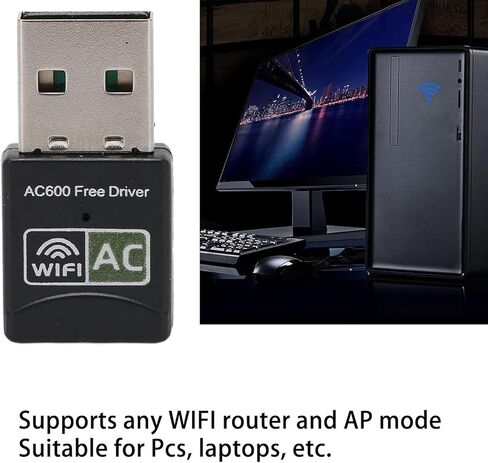 SUNGOOYUE USB WiFi Adapter, 600Mbps Dual Band 2.4G 5.8G Wireless Network Adapter with Soft AP Mode, for Laptop Desktop PC OS X in Saudi Arabia