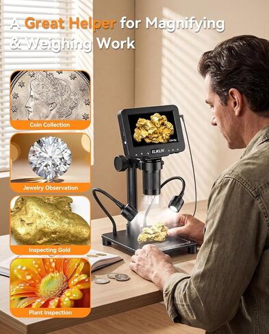 Elikliv EDM9 7'' LCD Digital Microscope 1200X, 1080P Coin Microscope with 12MP Camera Sensor, 10 LED Lights - Ideal for Coin Collectors and Electronics Enthusiasts, Windows/Mac OS Compatible in Saudi Arabia