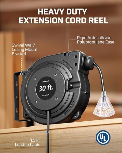 DEWENWILS Retractable Extension Cord Reel, 30 FT & 40 FT Heavy Duty Power Cord in Saudi Arabia