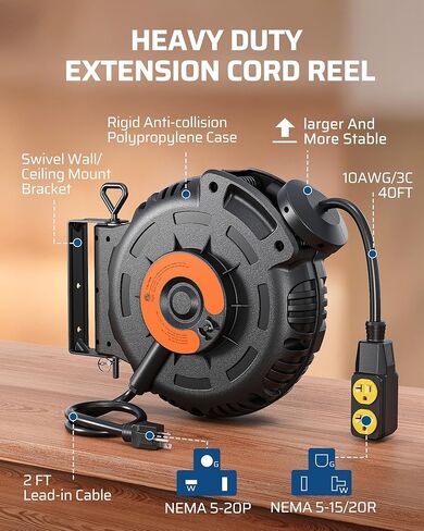 DEWENWILS Retractable Extension Cord Reel, 30 FT & 40 FT Heavy Duty Power Cord in Saudi Arabia
