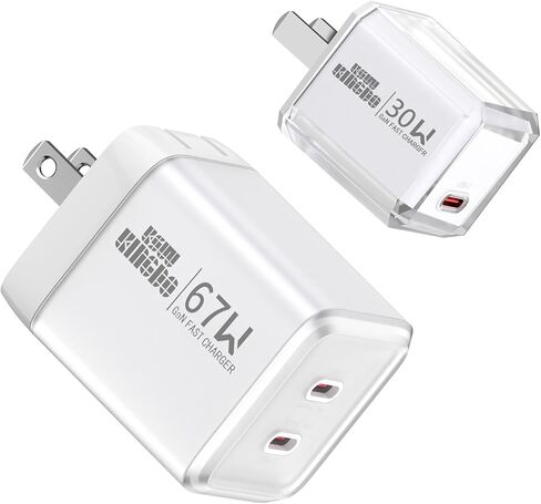 كتلة شاحن USB C، شاحن حائط GaN PD 3.0 67W 30W للشحن السريع، PD/PPS مدمج لأجهزة الكمبيوتر المحمولة MacBook Air/Pro، Dell XPS 13، HP، iPad Pro/iPhone 17/16/15 Pro Max، Galaxy S25/S24، يدعم 65W 60W 45W [عبوتان] in Kuwait