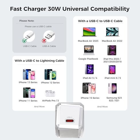 كتلة شاحن USB C، شاحن حائط GaN PD 3.0 67W 30W للشحن السريع، PD/PPS مدمج لأجهزة الكمبيوتر المحمولة MacBook Air/Pro، Dell XPS 13، HP، iPad Pro/iPhone 17/16/15 Pro Max، Galaxy S25/S24، يدعم 65W 60W 45W [عبوتان] in Kuwait