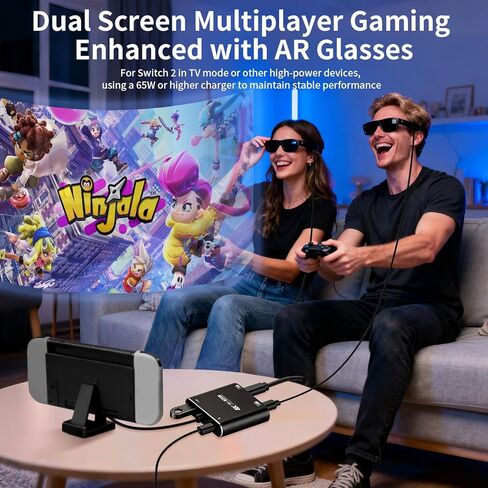 Guermok 4-in-1 Dual USB-C Display Hub, 4K@60Hz Video, PD 100W Fast Charging & USB 3.0 5Gbps, Compatible with AR Glasses, Switch 2, Laptops, Portable Monitors & Type-C Displays（Black） in Kuwait