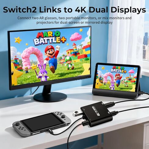 Guermok 4-in-1 Dual USB-C Display Hub, 4K@60Hz Video, PD 100W Fast Charging & USB 3.0 5Gbps, Compatible with AR Glasses, Switch 2, Laptops, Portable Monitors & Type-C Displays（Black） in Kuwait