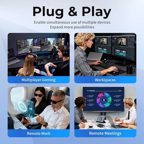 Guermok 4-in-1 Dual USB-C Display Hub, 4K@60Hz Video, PD 100W Fast Charging & USB 3.0 5Gbps, Compatible with AR Glasses, Switch 2, Laptops, Portable Monitors & Type-C Displays（Black） in Kuwait