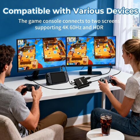 Guermok 4-in-1 Dual USB-C Display Hub, 4K@60Hz Video, PD 100W Fast Charging & USB 3.0 5Gbps, Compatible with AR Glasses, Switch 2, Laptops, Portable Monitors & Type-C Displays（Black） in Kuwait