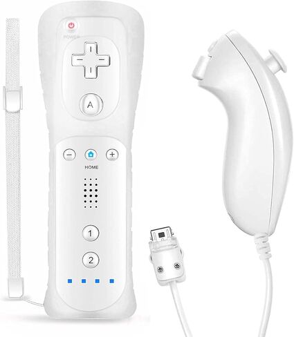 وحدة تحكم SogYupk بديلة لجهاز التحكم عن بعد Wii مع عصا التحكم Nunchaku، متوافقة مع وحدة تحكم Nintendo Wii وWii U، لوحة ألعاب مع غطاء من السيليكون وحزام معصم (مجموعة بيضاء واحدة) (متجددة) in Kuwait