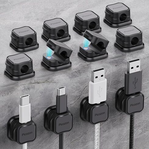 48 Pack Magnetic Cable Clip Organizer Cord Holder, Picozon Adhesive Cable Management, Wire Phone USB Charger Cable Holder, Keeper Organizer for Office Home Desktop Table - Black in Saudi Arabia
