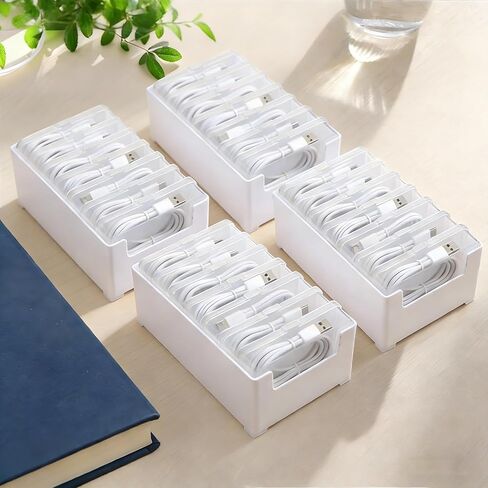 4 Set Cable Organizer Box with 7 Clear Switch Case Power Cord Organizer Desktop Cable Management Box Desktop Charger Cord Storage Organizer Box for Office Home Desk Accessories Stationery Supplies in Saudi Arabia