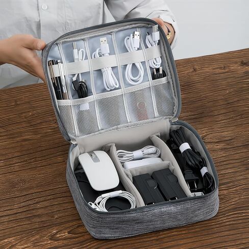 Portable Electronic Organizer Bag for Travel - Waterproof Cable Cord Case with Multiple Pockets, Charger & Power Bank Pouch, Compact Carrying Organizer for Cables, Hard Drive in Saudi Arabia