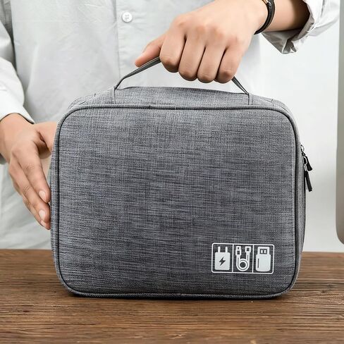 Portable Electronic Organizer Bag for Travel - Waterproof Cable Cord Case with Multiple Pockets, Charger & Power Bank Pouch, Compact Carrying Organizer for Cables, Hard Drive in Saudi Arabia