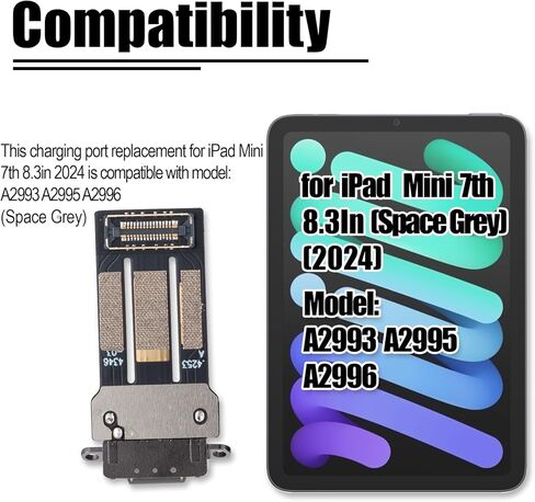 Charging Port Replacement for iPad mini 7th Gen 8.3in 2024 Charger Port Flex Cable for iPad mini 2024 Dock Connector Module Replacement Compatible with: A2993 A2995 A2996 (Space Gray) in Saudi Arabia