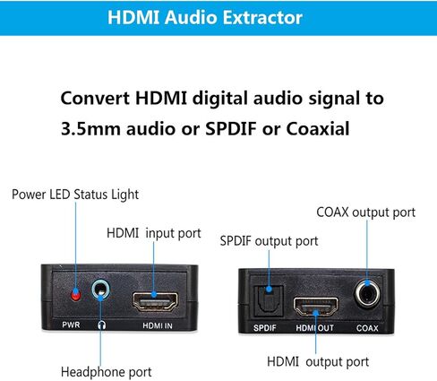 Wiistar HDMI Audio Extractor HDMI to HD and Optical TOSLINK SPDIF Coaxial + 3.5mm Stereo Splitter Converter for DVD HDTV PS4 in Saudi Arabia