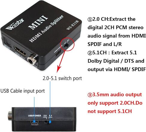 Wiistar HDMI Audio Extractor HDMI to HD and Optical TOSLINK SPDIF Coaxial + 3.5mm Stereo Splitter Converter for DVD HDTV PS4 in Saudi Arabia